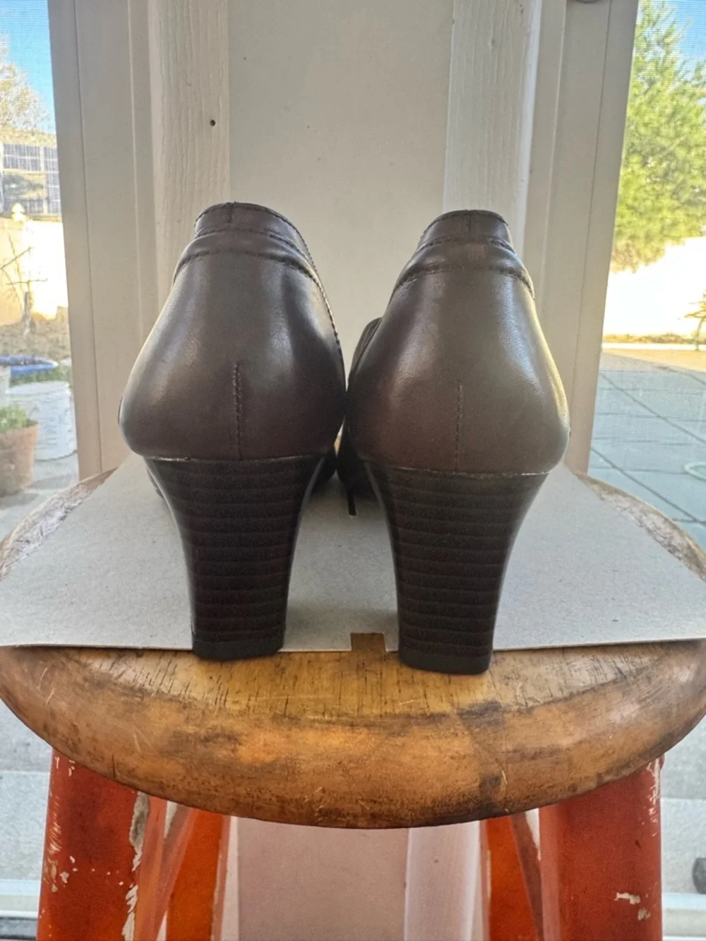 Thom McAn Thea Brown Leather Loafers 8 Wide Block Heel Y2K Square Toe NWT - Picture 12 of 14
